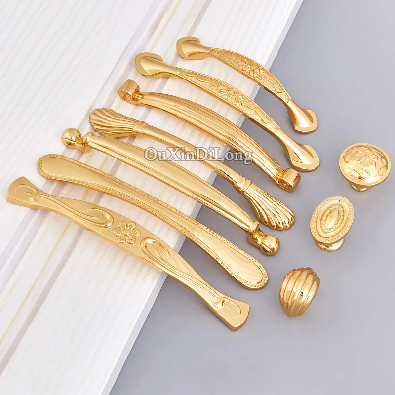 Luxury 10PCS European Modern Style Golden Kitchen Door Furniture Handles Cupboard Drawer Wardrobe Cabinet Pulls Handles & Knobs