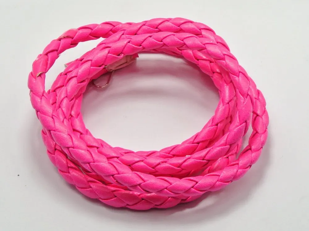 

16.4 Feets Neon Hot-pink Round Braided Leatherette Jewelry Cord 6mm E0950