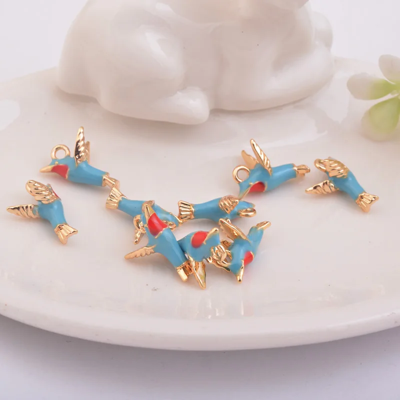 10pcs High Quality Blue Bird Charms Enamelled Flying birds Pendant For Bracelet Necklace Nickel free and Lead free