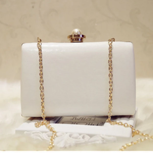 Fashion Women Leather Evening Bag Dinner Party Lady Wedding Flower Clutch Purse(white)