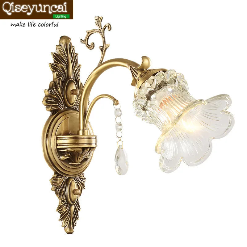 

Qiseyuncai European copper wall lamp bedroom bedside aisle living room TV wall background single head double wall lamp