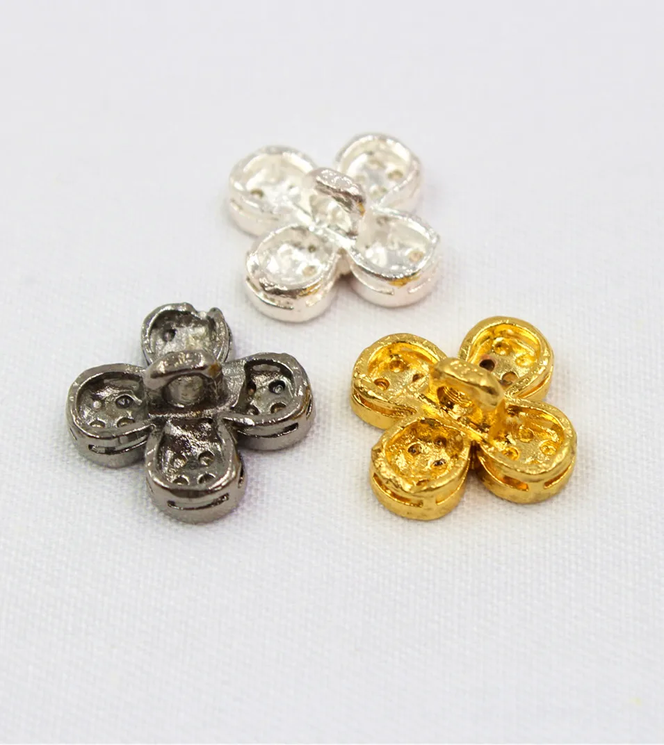 1651810,3pcs 15x12mm 3color select Rhinestone  inlaid metal buttons flower Clothing accessories Jewelry Accessories diy