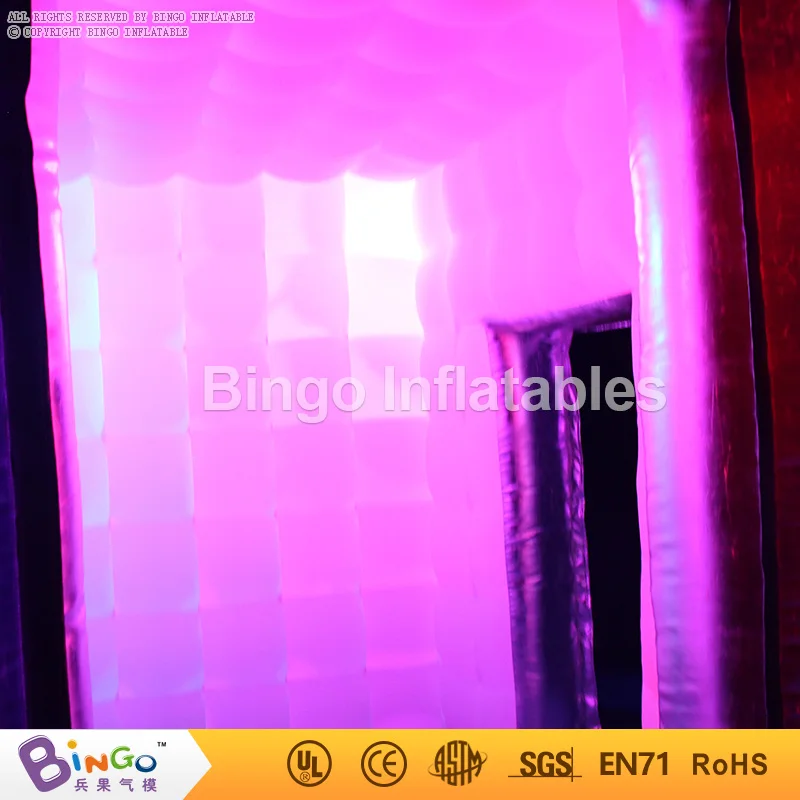 Hoge Kwaliteit 2.4X2.4X2.4 Meter LED Verlichting Opblaasbare Photo Booth Tent Zilver Kleur Photo Booth Voor bruiloft Speelgoed Tenten