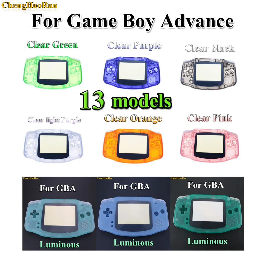 

13models 1x Clear Green Blue For Gameboy Advance Glow in Dark Plastic Shell Case Housing with Screen For GBA Luminous case Cover