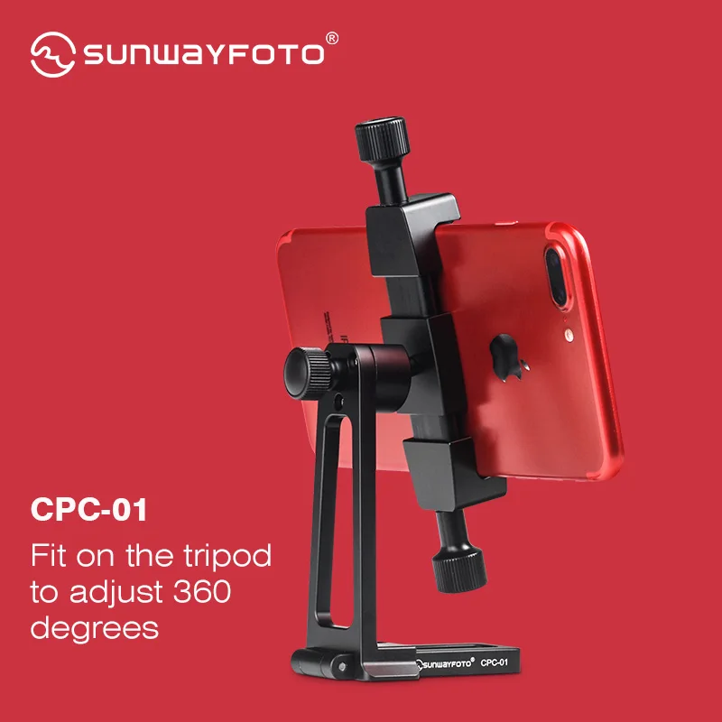 SUNWAYFOTO CPC-01 Cell Phone Clamp Tridpod Stand Smartphone Clamp Adapter with  Arca Swiss Plate