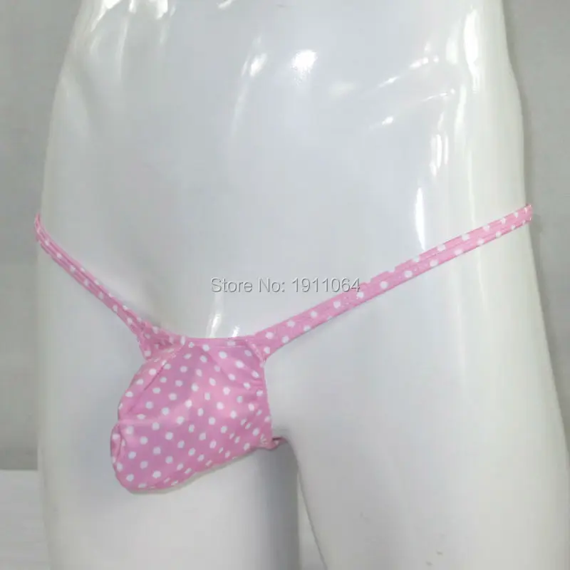 Mens Pouch Thong Bulge Enhancer Low Rise T Back Pink Dots prints G4034