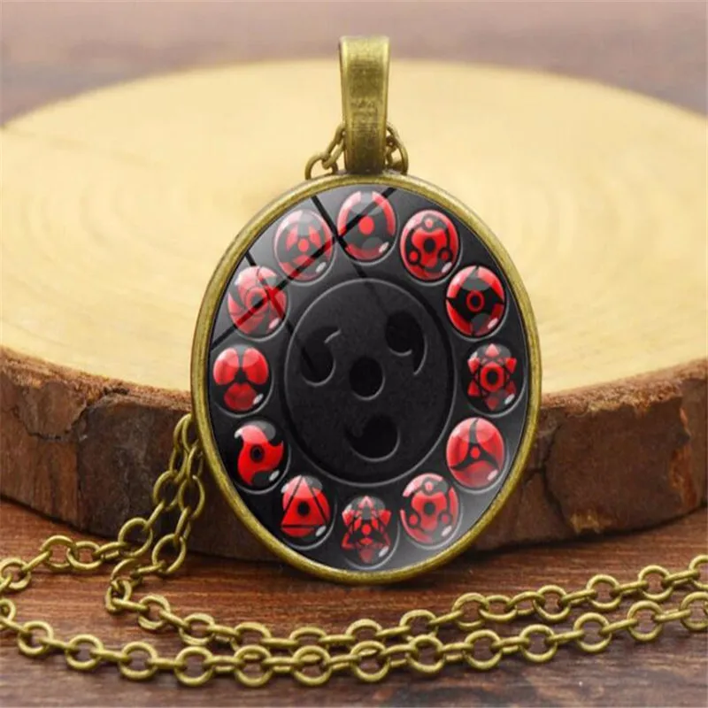 Glass Japan Ninja Shippuden Pendant Necklace Round Sharingan Eye Chain Necklace Vintage Jewelry A909