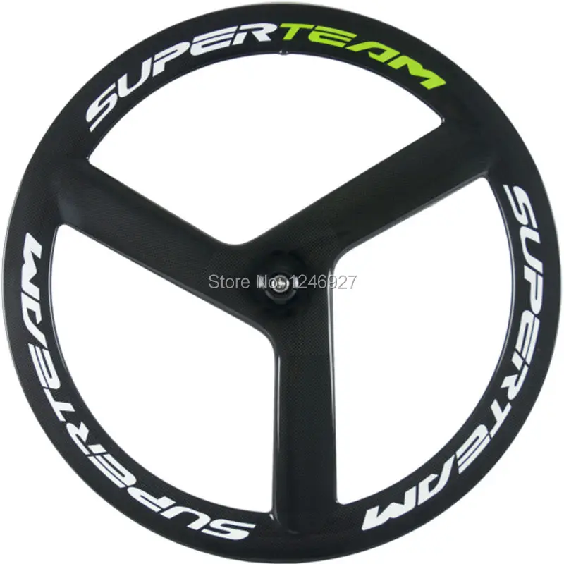 

SUPERTEAM Front Carbon Wheels Fixed Gear Bike 56mm Depth 3 Spoke Wheel Carbon Track Bike Tri Spoke Wheels Clincher 3k Glossy