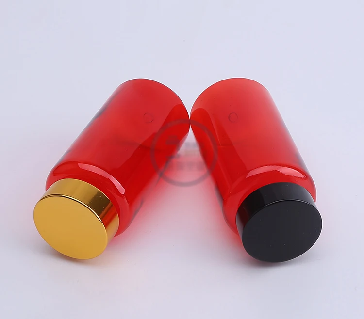 20pcs 150ml Translucent Red PET Pills Bottle, Capules Containers, Packing Medicine Bottles with 4 Colors Aluminum Caps & Seals