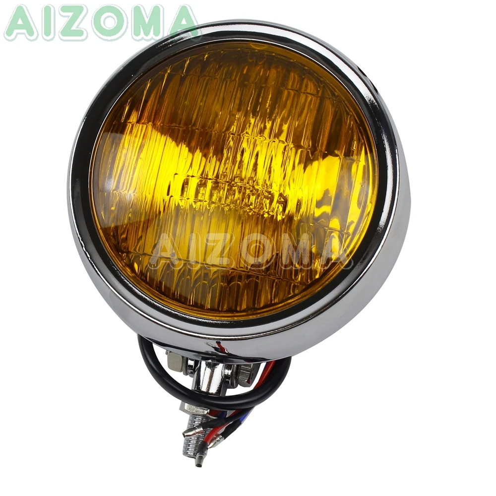 Yellow Cafe Racer Headlight 4.5 inch Motorcycle Universal Headlamp Head Lights Chrome for Harley Honda Yamaha SX650 CB250 XJ1500