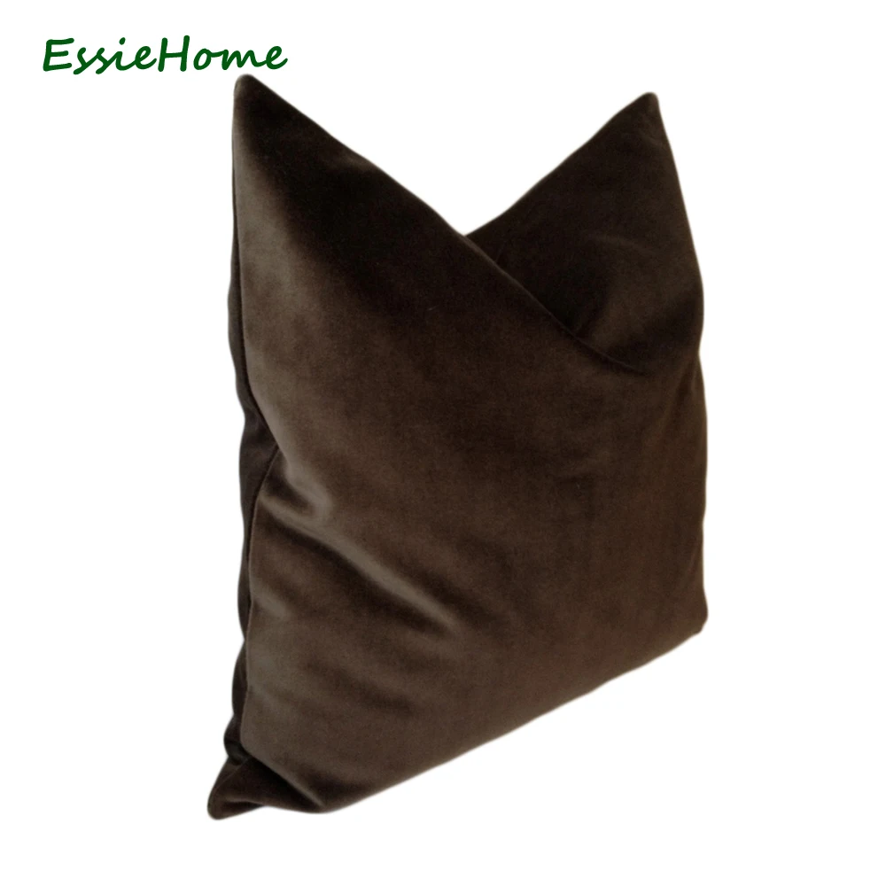 ESSIE HOME Luxury Cotton Matte Velvet Brown Latte Coffee Velvet Cushion Cover Pillow Case Lumber Pillow Case Velvet