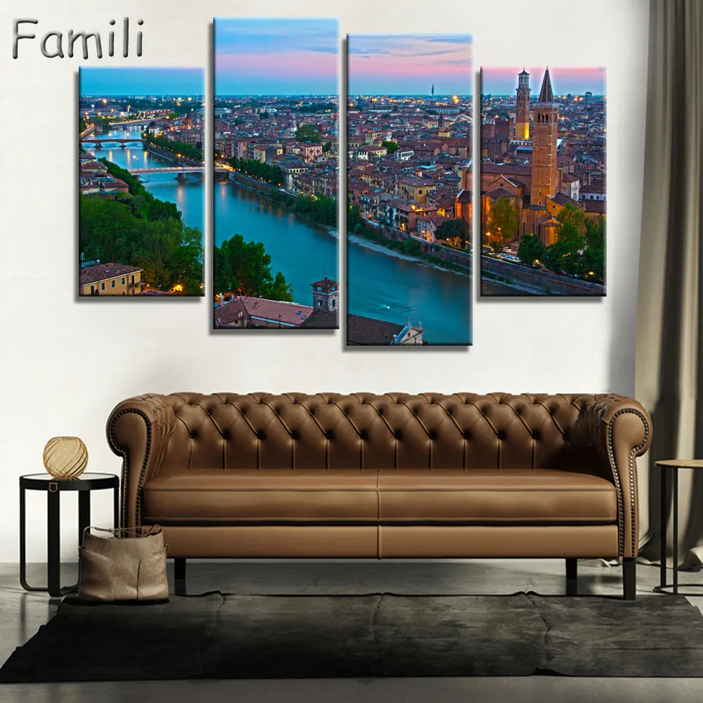 4Pcs/set of canvas art Rom italy night landscape on canvas HD print modern home decoration living room wall painting artwork