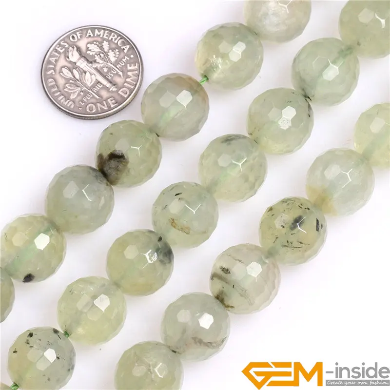 Round Faceted Prehnit e Beads,Selectable Size 8mm To 14mm,Natural Stone Beads For DIY Bracelet Making Strand 15\