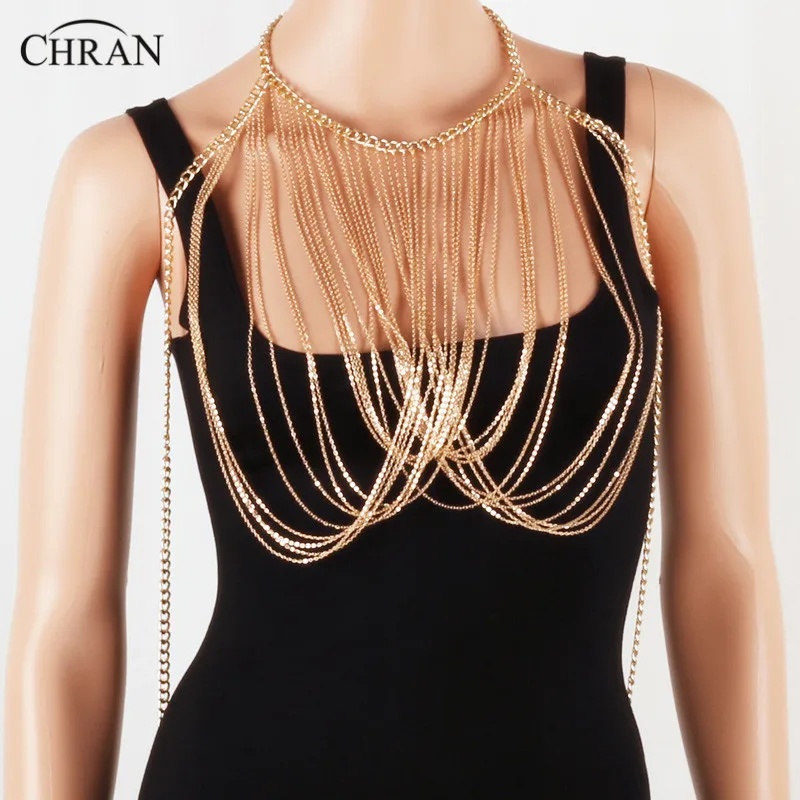 Chran Women Lady Punk Tassel Choker Shoulder Necklace Jewellery Beach Chain Crop Top Wear Harness Bikini WearJewelry DDBJ2012