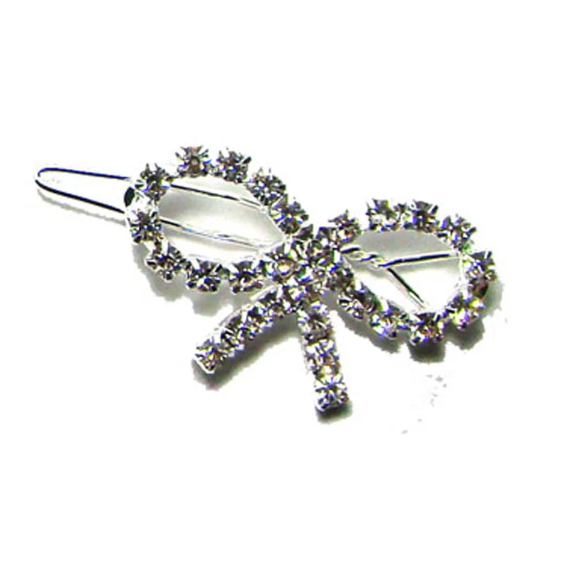 Fancy Rhinestone Ribbon Bow Tie Hinge Hair Clips Wedding Barrette Fashion Ornament Headwear Jewelry Accessories New 32x20mm