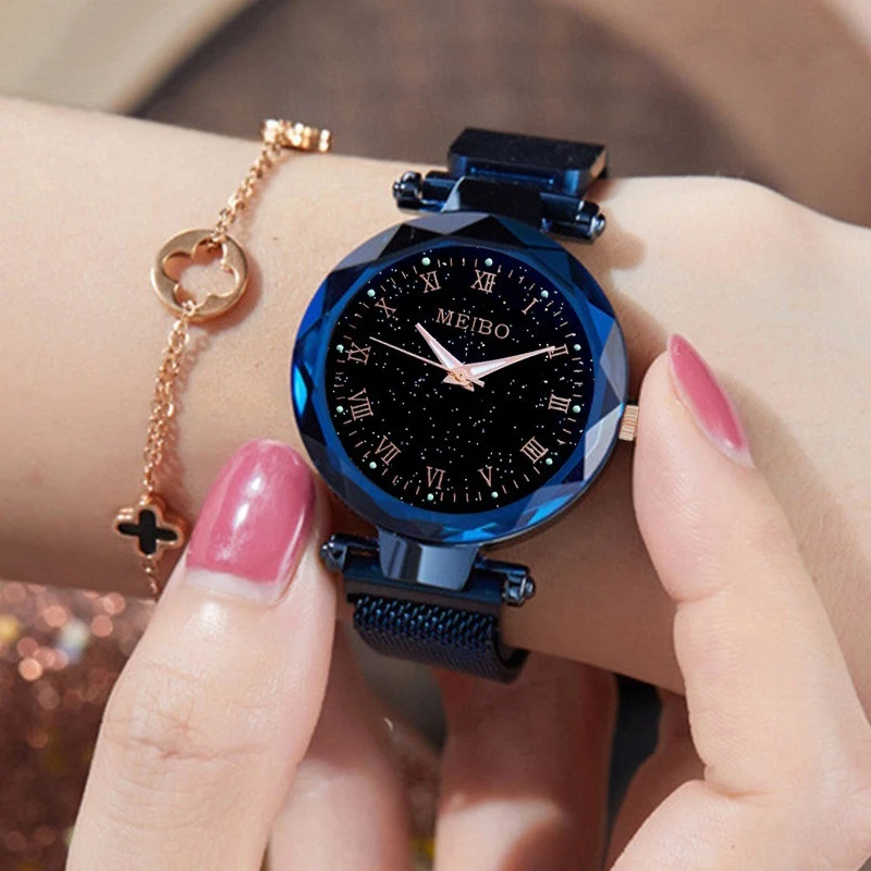 reloj mujer 2022 Fashion Women Starry Sky Watches Magnetic Mesh Belt Watch Women Dress Luminous Quartz Wristwatch zegarek damski