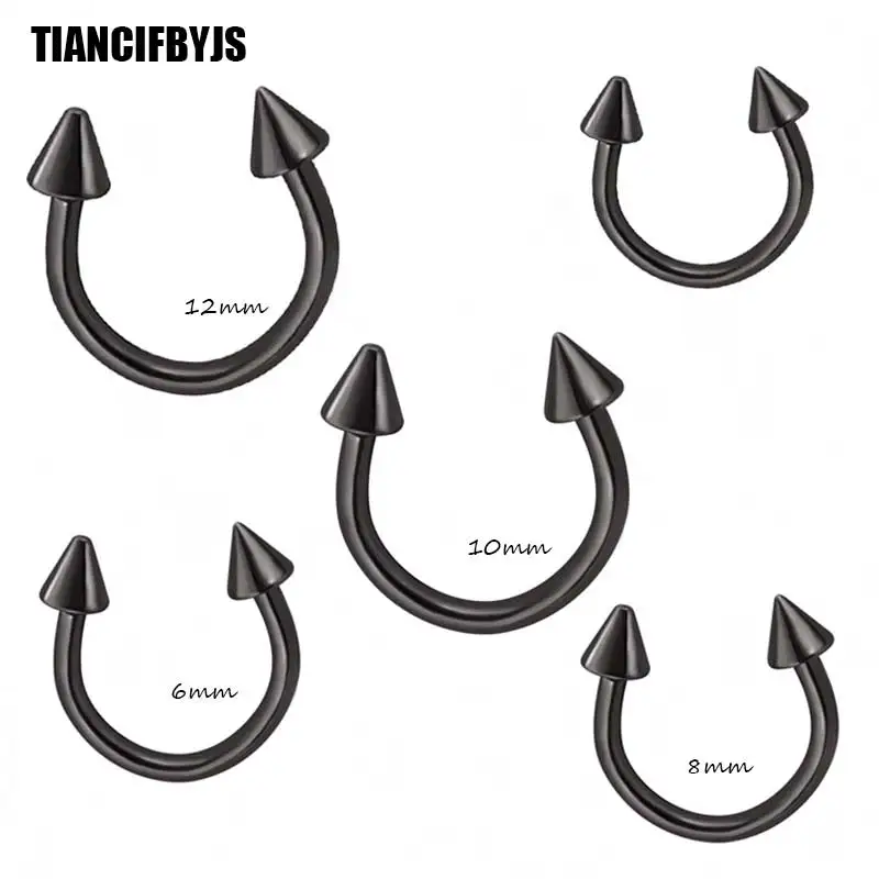 TIANCI FBYJS BLACK Silver Cone Horseshoe Bar Piercing Body Jewelry Nose hoop Nose Ring 100pcs/lot Eyebrow Bar Lip Labret Jewelry