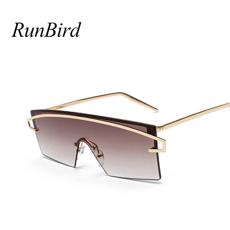 

RunBird Retro Oversized Fashion Sunglasses Women Rimless Sun Glasses Ladies Irregular Metal Frame Glasses Brown Eyewear 1512R