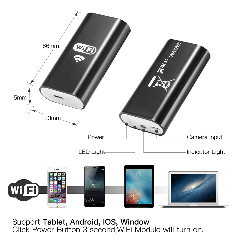 8mm Lente Endoscópio Wifi HD 720 P 480 P 2 m 3.5 m Endoscópio 5 m Semi-Rigied à prova d' água Câmera Endoscopio Android iOS