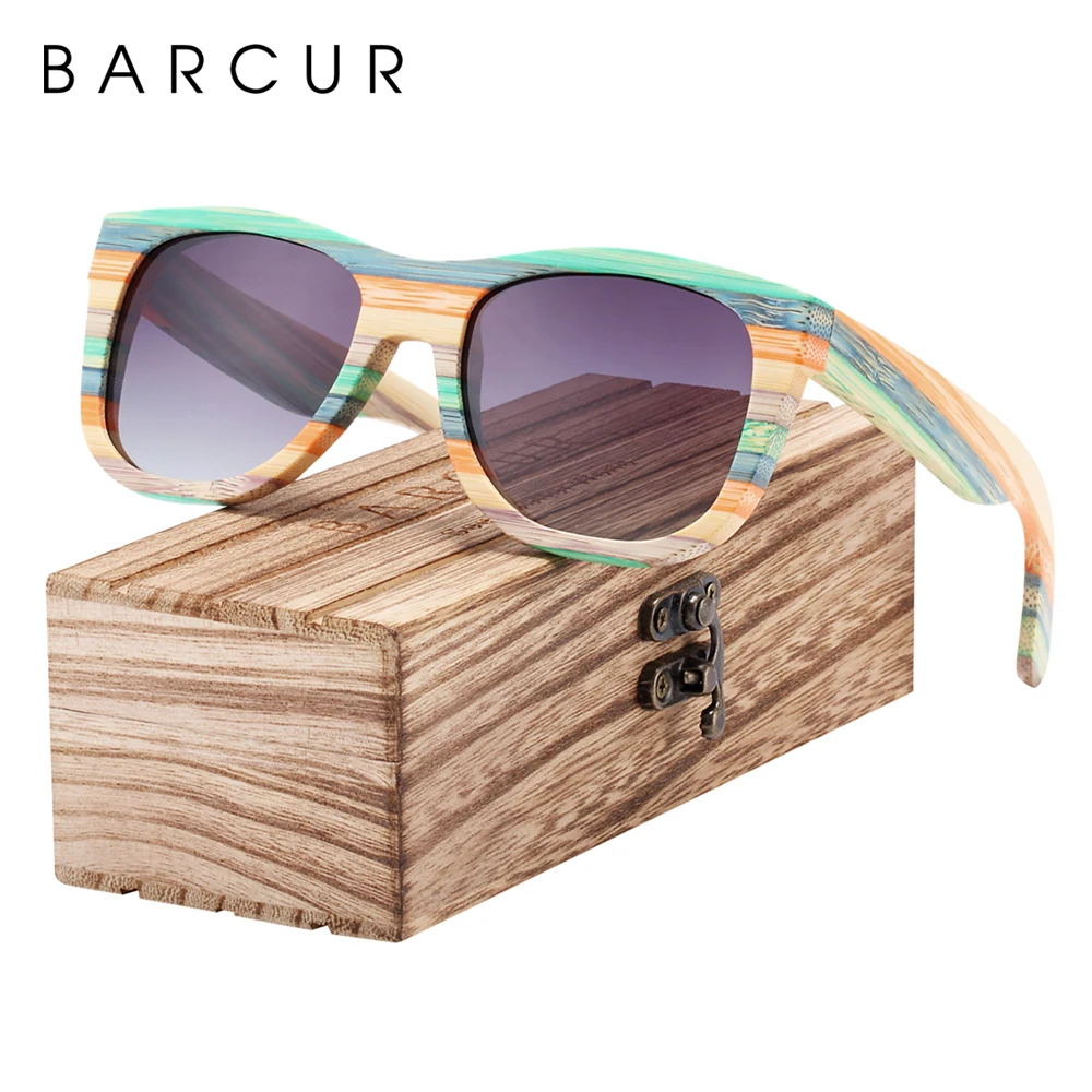 BARCUR Gradient Women Sunglasses Bamboo Polarized Sun Glasses for Men Mirror Square Eyewear UV400 lunette de soleil femme