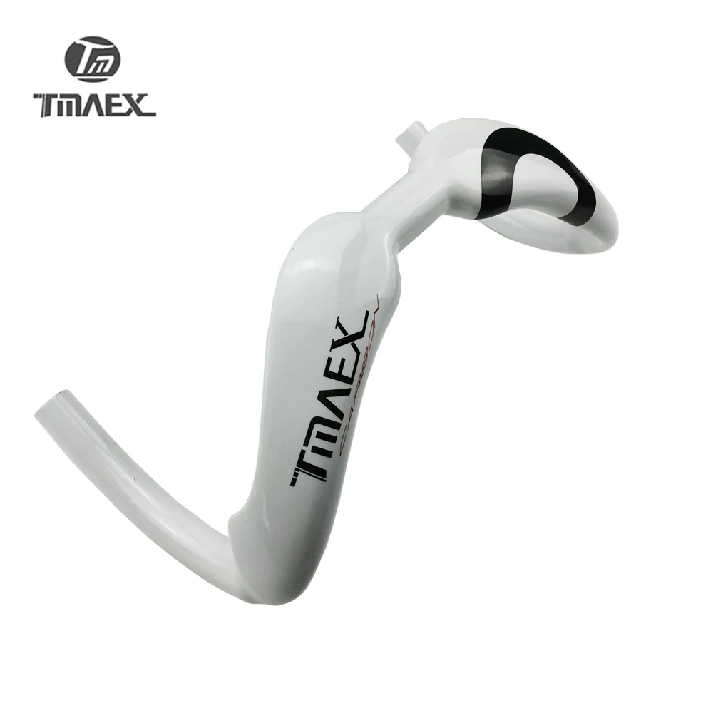 TMAEX-Road Bicycles Carbon Handlebar, Bent Bar, Track Sprinter, Drop Bar, White Glossy Finish, 31.8mm, 370mm, 385mm