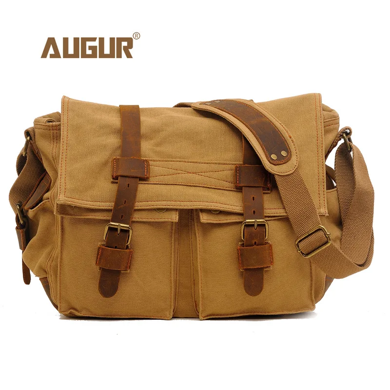 2020 Canvas Leather Crossbody Bag Men Military Army Vintage Messenger Bags Large Shoulder Bag Casual Travel Bags