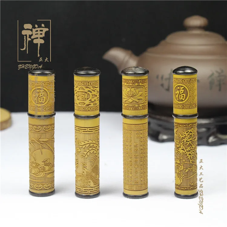 Zhengda with ebony carved small mouth pull whangee incense tube toothpick holder incense bamboo products bamboo custom