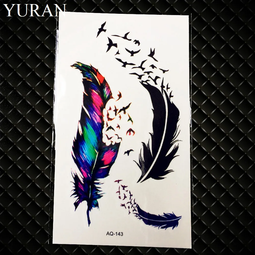 Hot Sale Black Feather Temporary Tattoo Women Makeup Arm Fake Tatoos Stickers Birds Water Transfer Dreamcatcher Tattoo DIY Girl