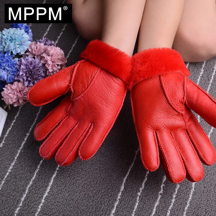 MPPM Genuine Leather Gloves Parent Child gloves Winter  Wool Fur Gloves Mittens Natural Sheepskin Gloves for girl and boy