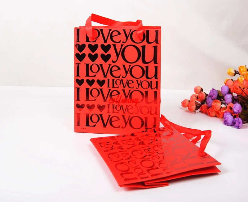 300pcs/lot Chinese Traditional Red Double Happiness Wedding Gift Paper Bag With Handle Package Candy Bags 25*9.4*19cm F062709