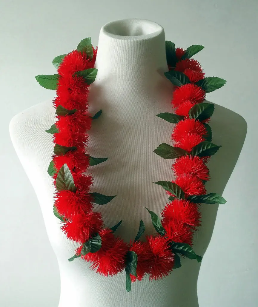 

Free Shipping 50PCS/lot CH0344A 90cm Artificial Plastic Lehua Lei Hawaii tropical flower Necklact Women Wear Wholesales