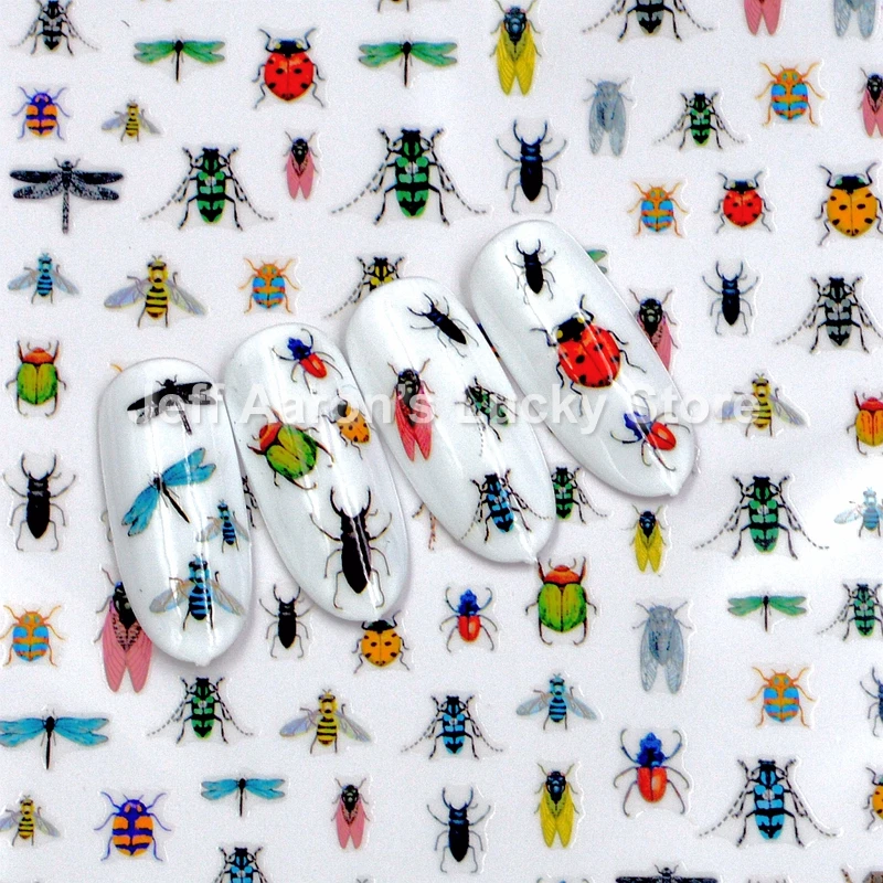 Self-adhesive Insect Nail Sticker Decals For Nail Art Tips Decorations Manicure Fake Nails Supplies Butterfly Dragonfly Bee