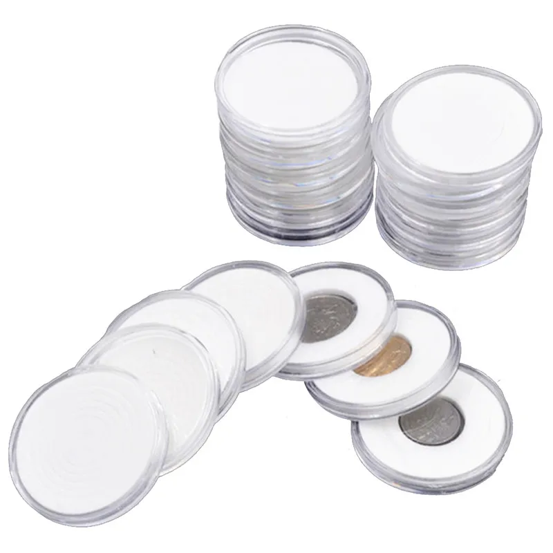 60 Pcs 46mm Coin Cases Capsules Holder Applied Clear Plastic Round Storage Box