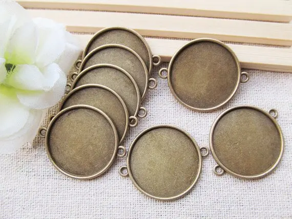 100pcs Antique Silver tone/Antique bronze Base Setting Tray Bezel Connector Pendant Charm/Finding,fit 25mm Round Cabochon/Cameo