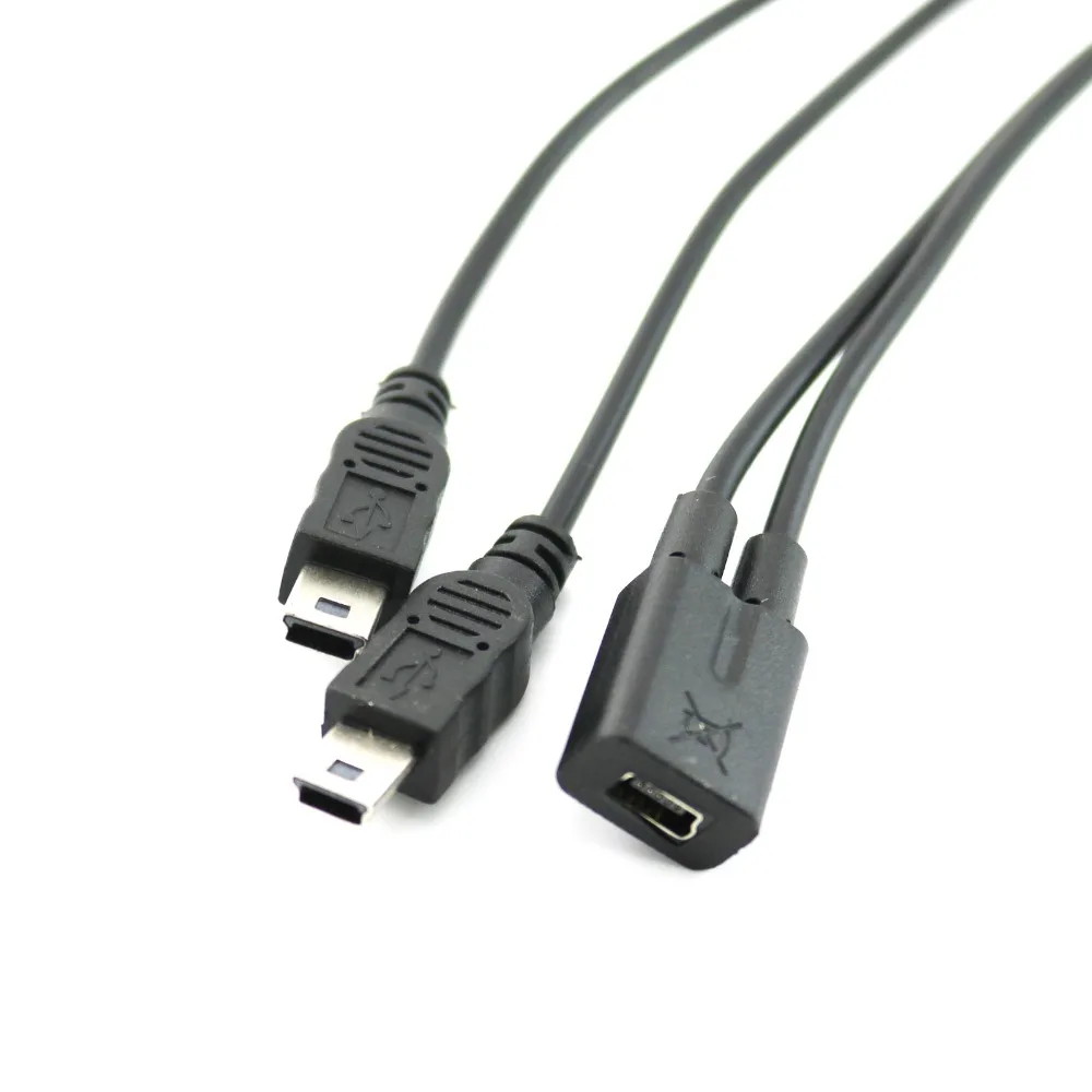 1pc Mini USB 2.0 Female To Dual 2x Male Splitter Y Extension Charger Adapter Cable Cord 30cm