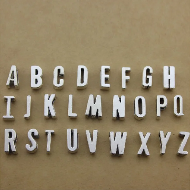 52pcs A-Z Antique silver Slide Letters Charms DIY fit 7mm flat leather bracelet , Alphabet Word Letter charm Pendants Jewelry