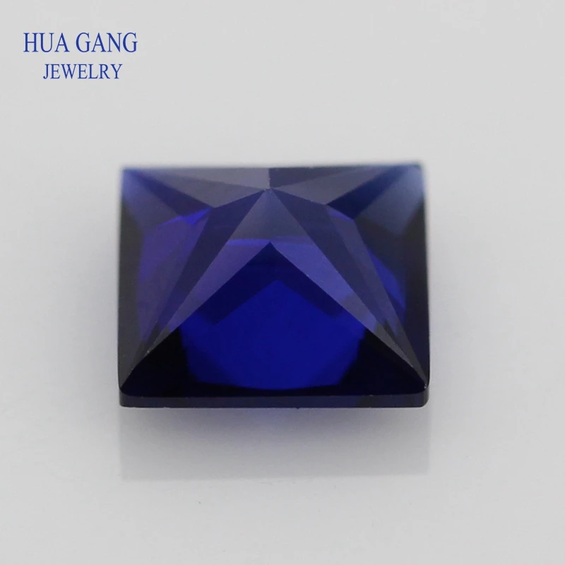 Square Shape34# Blue Synthetic Corundum Gems Stones Princess Cut Wholesale Beads For Jewelry Size 1.5x1.5~10x10mm