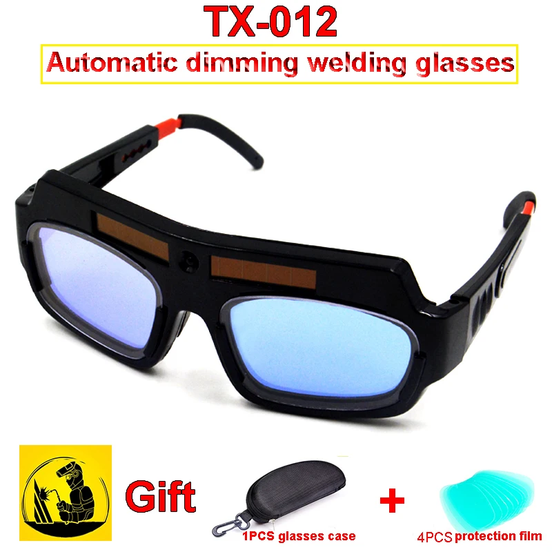 TX-012 Solar energy Automatic dimming welding glasses 1PCS dimming glasses + 1PCS glasses case +4PCS outer protective sheet