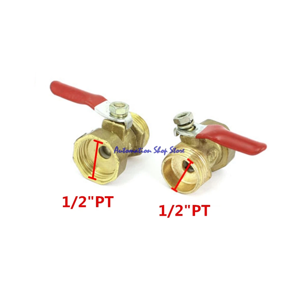 Threaded Male 1/2PT to Female 1/2PT Red Handle Full Port Lever Brass Ball Valve