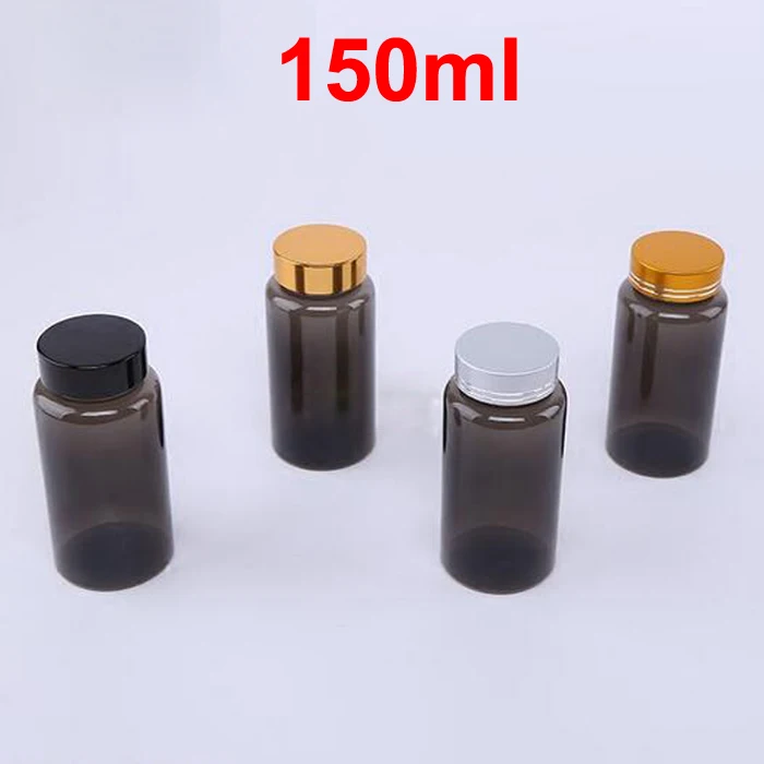 100PCS 150ml NEW TOP Translucent Black Color PET Bottle, Pills/Capsules/Vatimins Bottles, Plastic Bottle with Metal Scew Cap