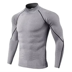 Roupa interior térmica para homens de alta gola camisa térmica esporte termica secagem rápida roupa interior comprimida bielizna