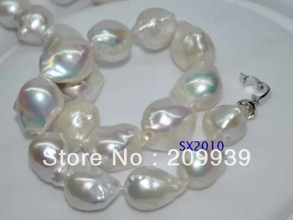 Free shipping GORGEOUS! Natural Iridescent Baroque 16*22mm Baroque KASUMI pearl necklace