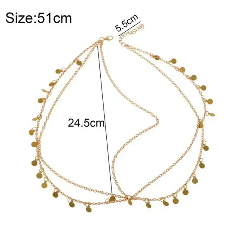 Women Metal Head Chain Hairpiece Headband Fashion Jewelry Multilayers Tassel Round Pendant Head Chain Hair Accessories Jewelry