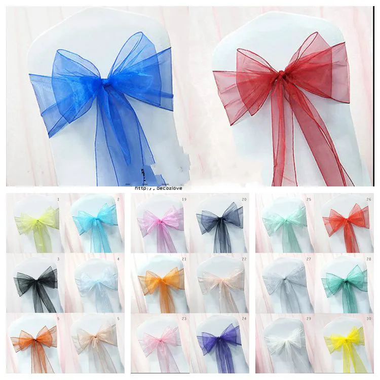 

100pcs Organza Banquet Decor Sheer Organza Fabric 18cm x 275cm Chair Sashes Chair Bows Wedding Party Event Xmas DIY Decoration