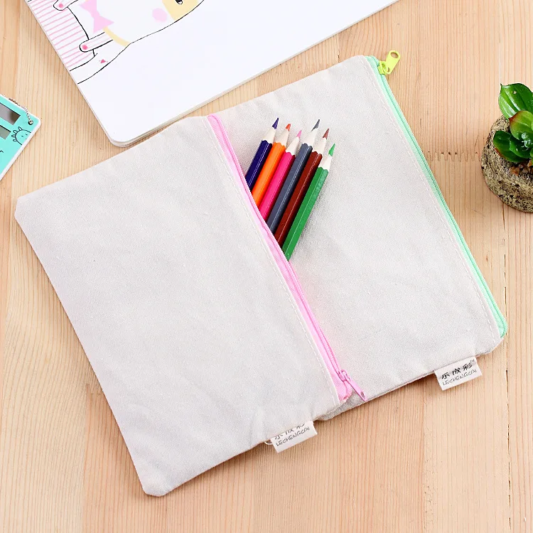 hot sell 100pcs blank canvas zipper Pencil cases pen pouches cotton cosmetic Bags makeup bags Mobile phone clutch bag