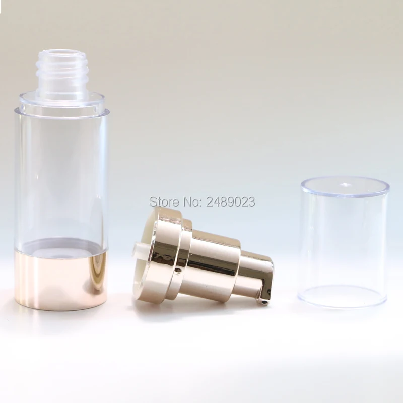 100Pcs/Lot 15ml 30ml 50ml Transparent Cap Pale Gold Airless Bottle Travel Cosmetic Jars Plastic Emulsion Refillable Tool