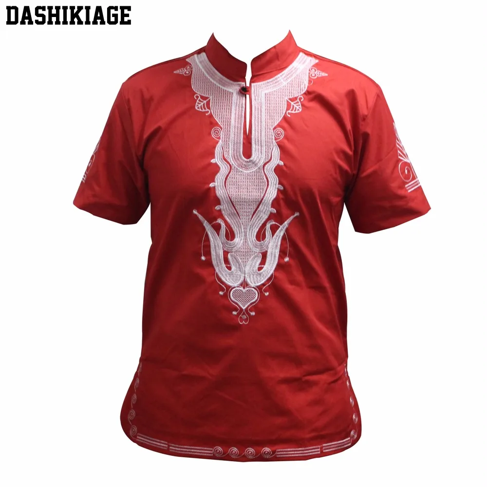 

Мужская Винтажная футболка в африканском стиле Dashikiage, красная, черная, белая вышивка, короткий рукав