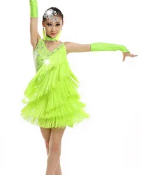 2021 New Latin Dance Dress Women New Summer Green Sexy Backless Tassel Rumba Samba Latin Dance Skirt Competition Costume