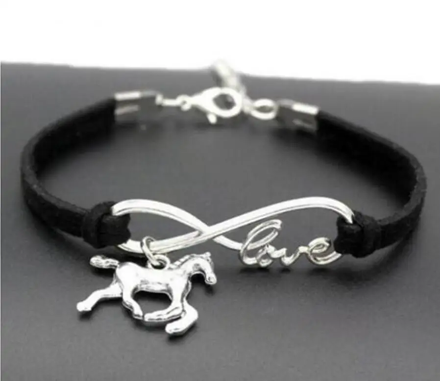 Mixed Color Velvet Rope Bracelet Horse/fly horse Charms Pendants Infinity Love Leather Bracelet Unisex Jewelry Gift