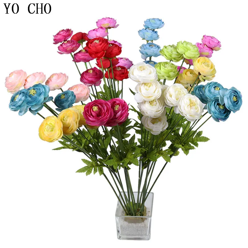 YO CHO Foreign Peonies Artificial Silk Lulian Flowers Lotus Wedding Home Party Decor Autumn Decoration Ranunculus Plants Flowers